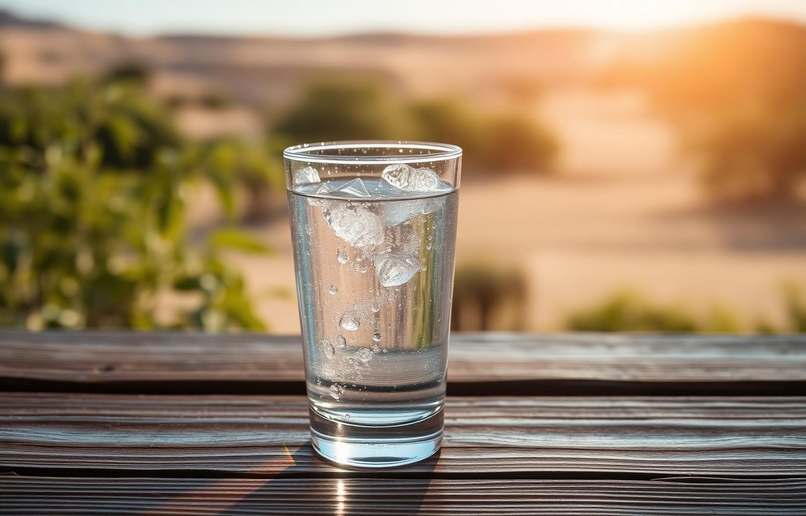 Glass of fresh water condensed from desert air